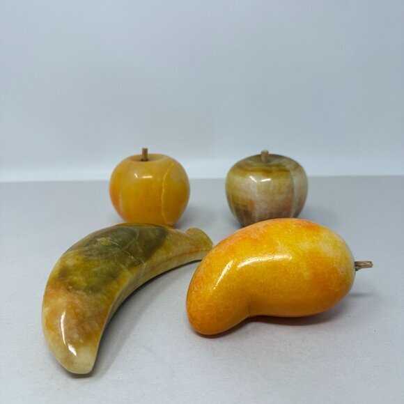 Alabaster Fruit Set of 4 Pieces Banana Apples Mango Stone Marble Vintage - Picture 2 of 16